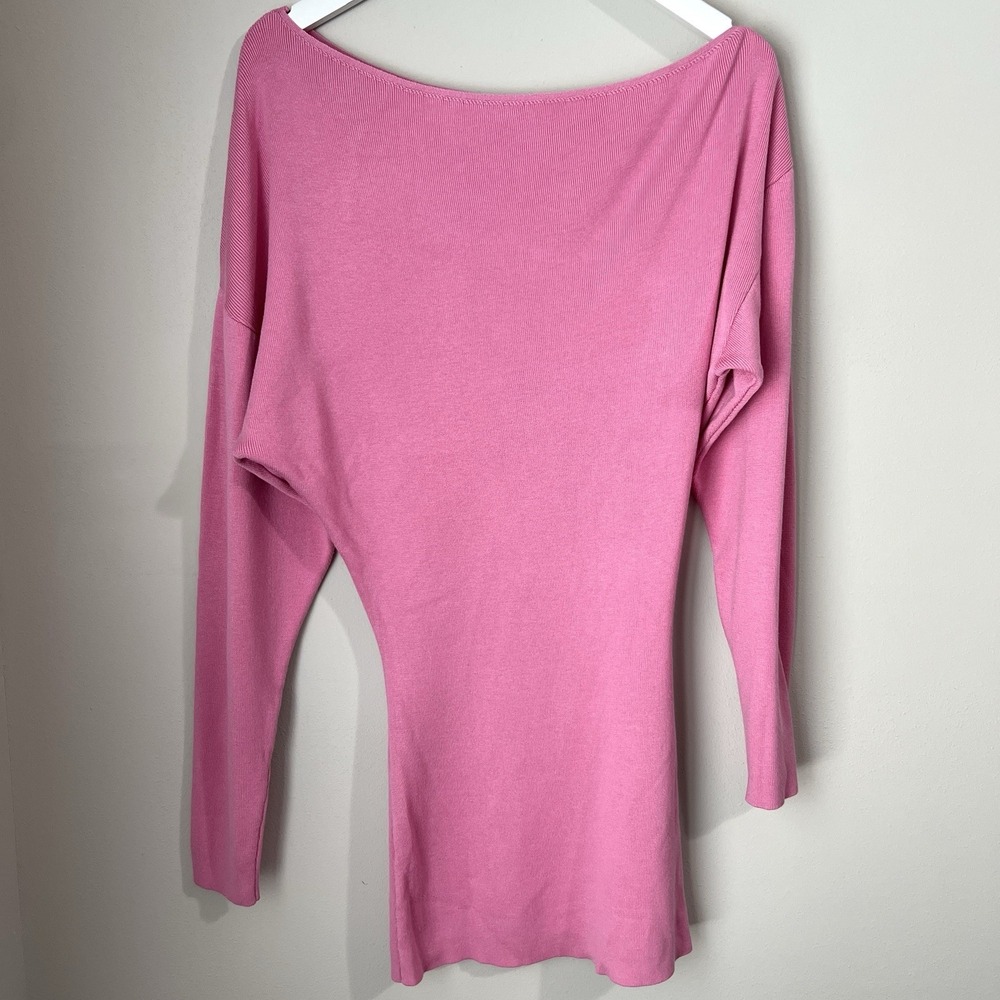Naked Wardrobe Mini Sweater Dress Women's XL Bodycon Pink Ribbed Long Sleeve NWT